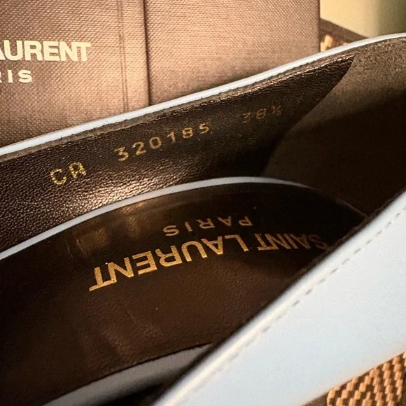 ❌❌ SOLD!! Saint Laurent Sky Blue Cap Toe Black Heels (Sz 38.5) - Picture 5 of 8